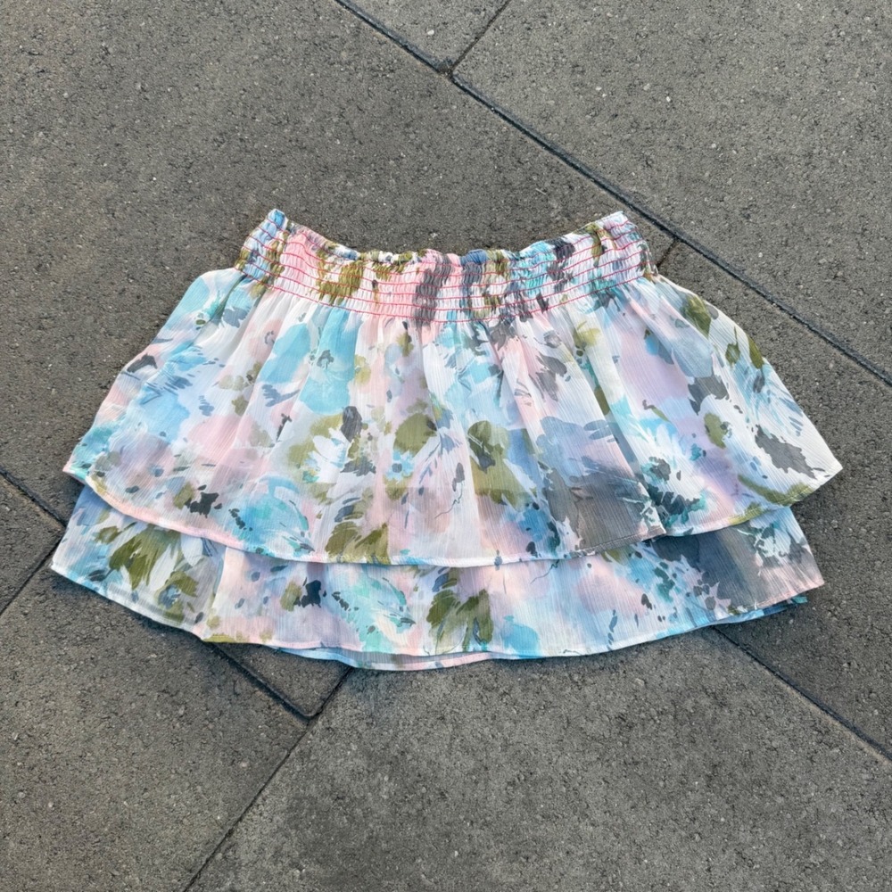 Abercrombie & Fitch Floral Smocked Tiered Mini Skirt Blue Pink Green Small